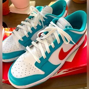 Nike Dunk Low Retro Teal/ White/Orange Leather Mens Size 13